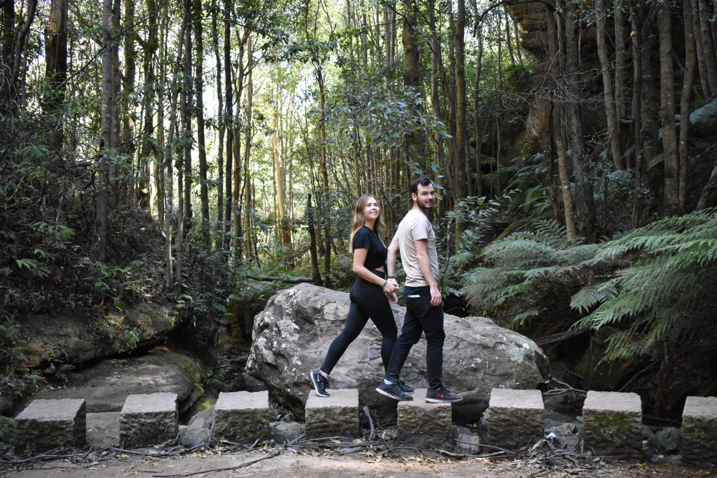 A couple walking in The Blue Mountains, Sydney,