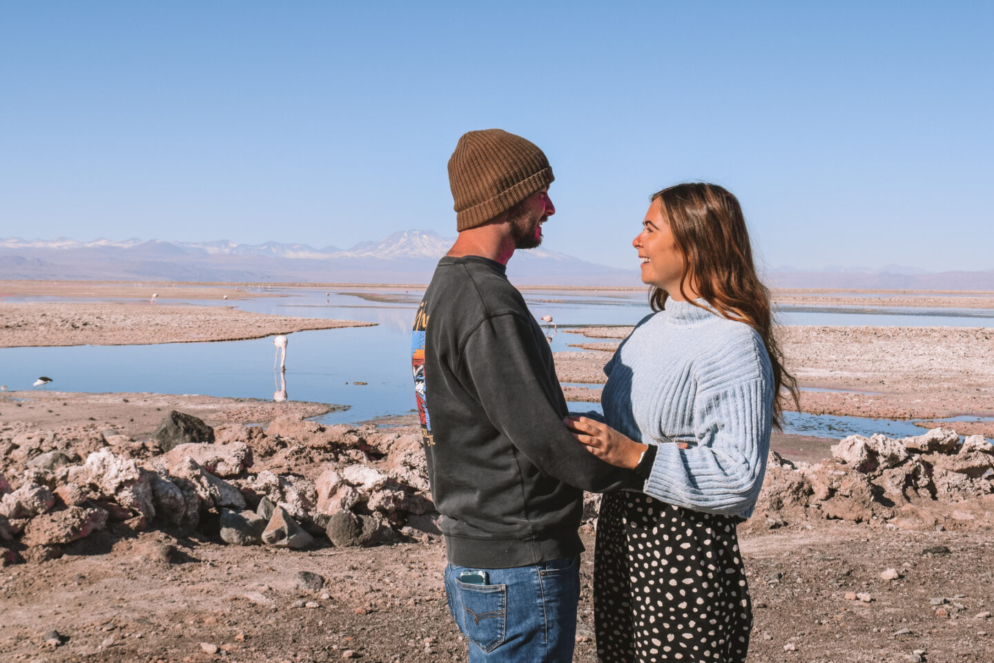 Couple at Laguna Chaxa in the Atacama Desert