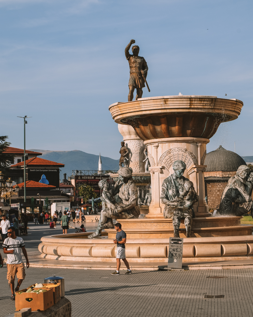 Marvel at the sculptures in Macedonia square