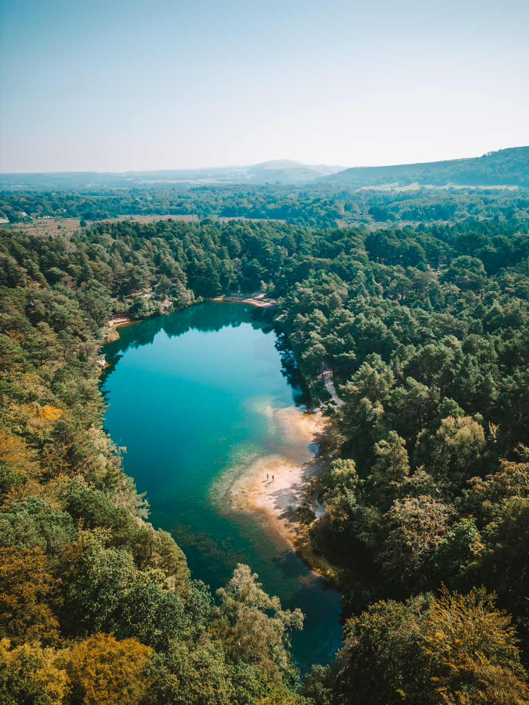 The Blue Pool from above drone shot Dorset places to visit