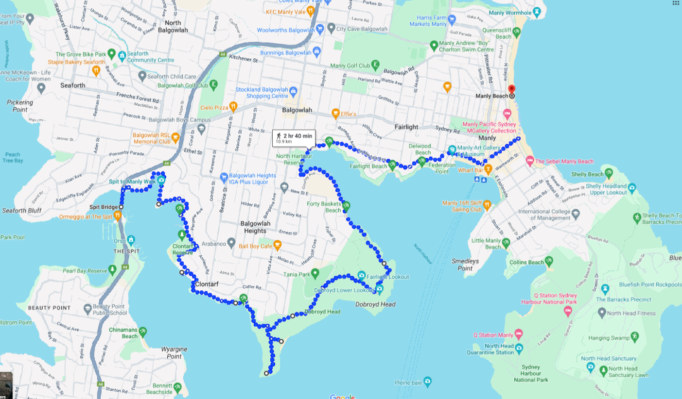 Spit to Manly walk map