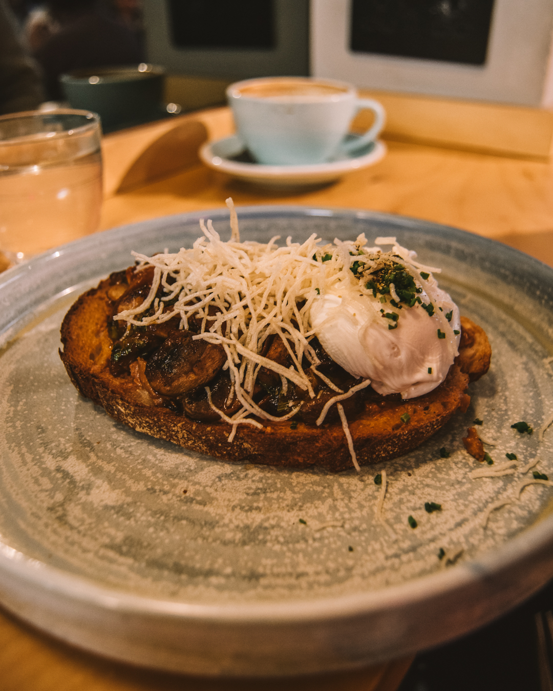 Poached egg with mushrooms on toast Enjoy brunch together at one of the many cafes in York