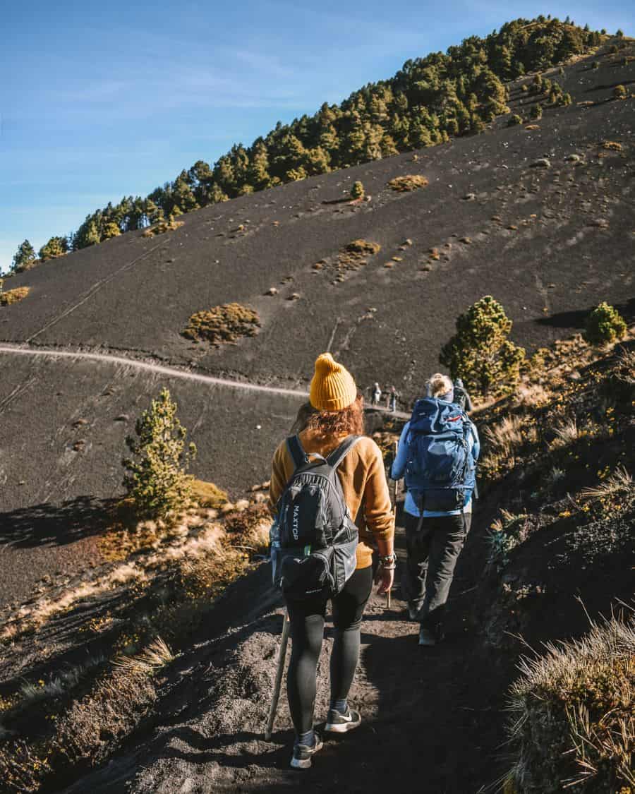 Reanna hiking back down Volcan Acatenango