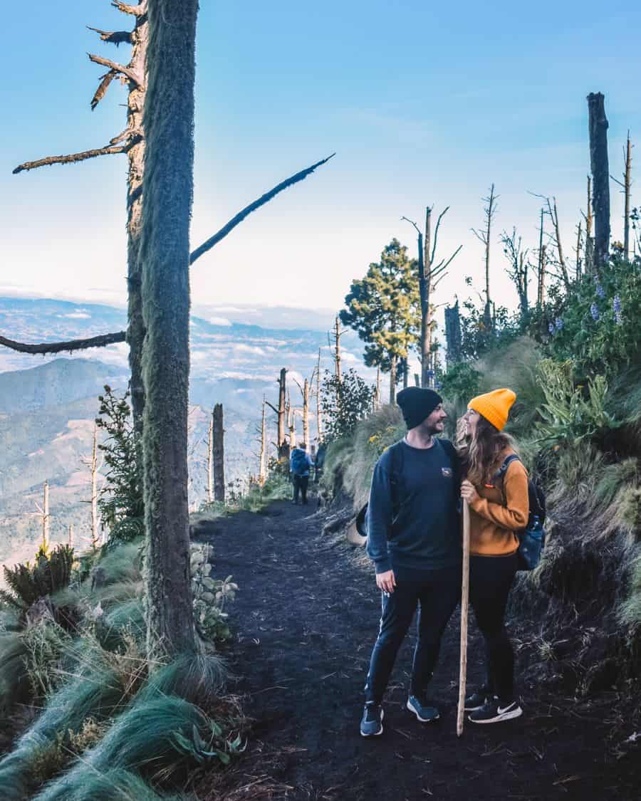 Chris and Reanna hiking back down Volcan Acatenango