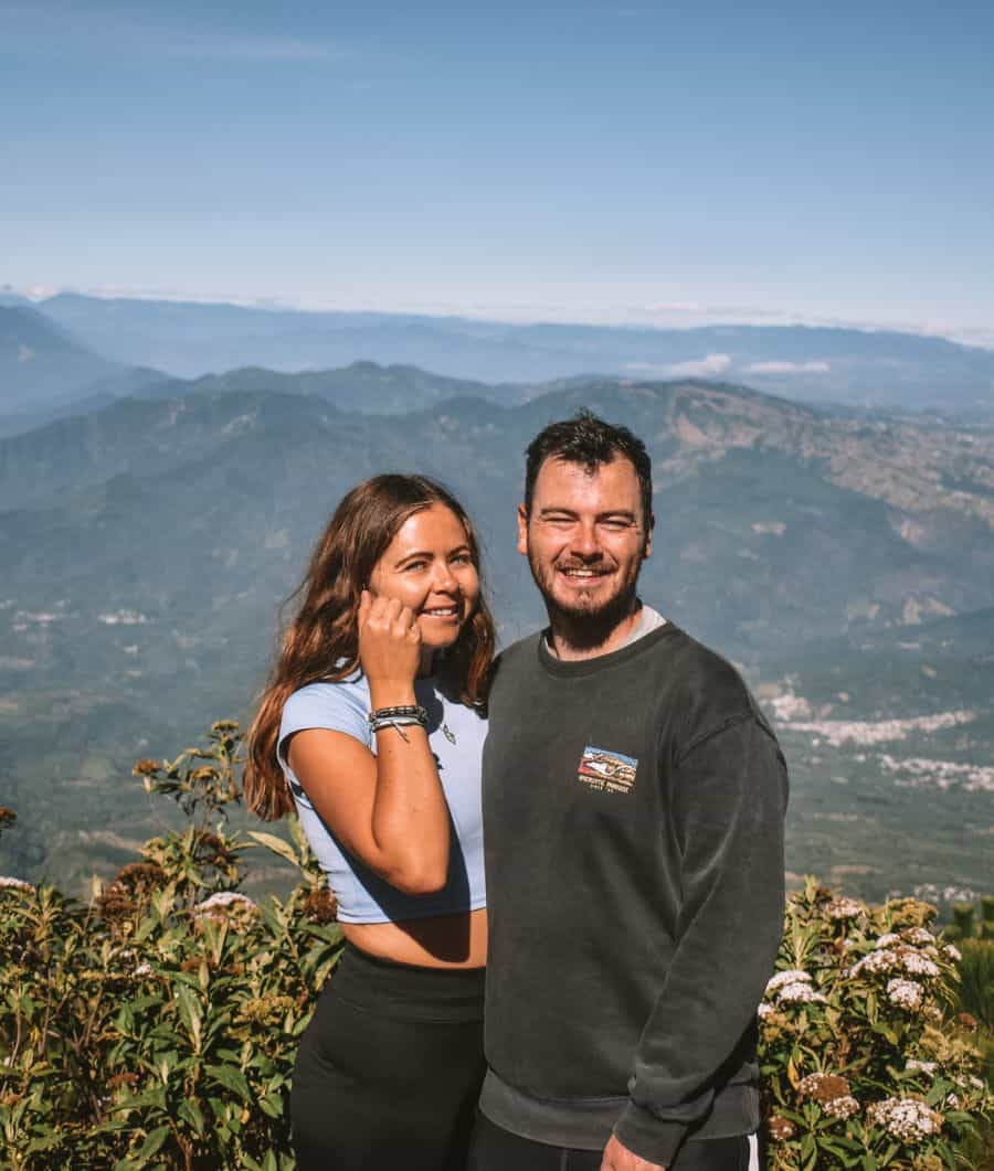 Chris and Reanna at the bottom after hiking Acatenango Volcano