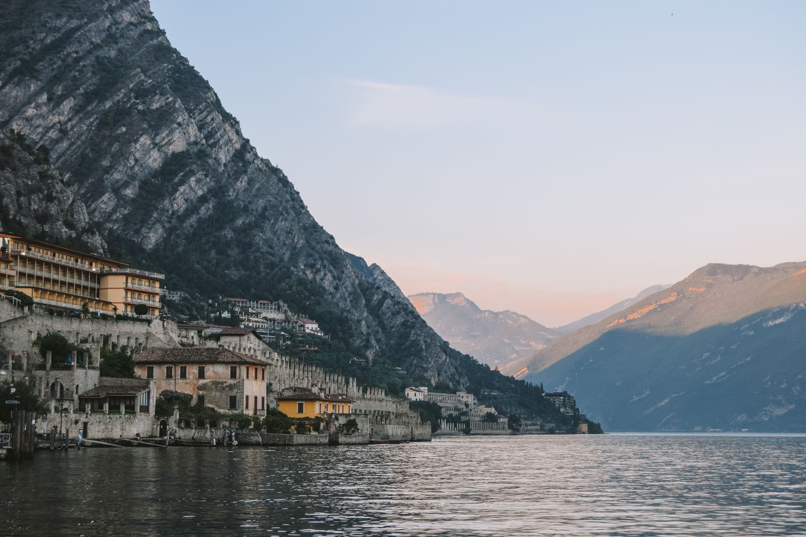 View of the mountains at sunset of Limone sul Garda