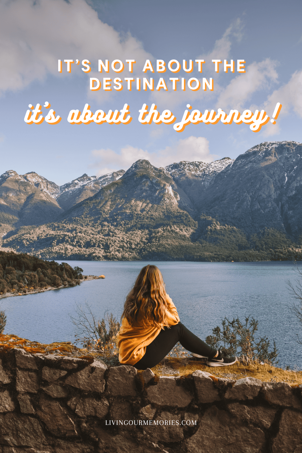 It's not about the destination. It's about the journey. Photo of Reanna sat looking at the mountains by the side of the road in Patagonia