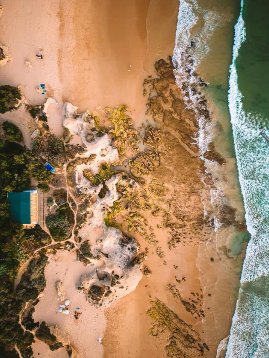 A beach in the Algarve, Portugal from a drone above