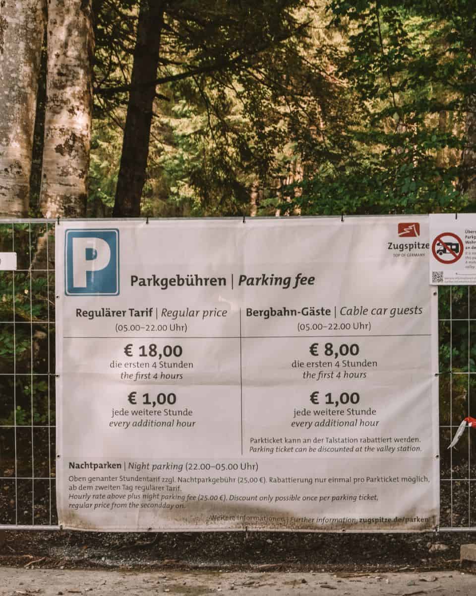 Parking prices at Lake Eibsee