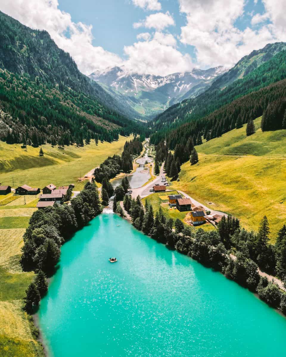 Stausee Steg, Liechtenstein from a drone