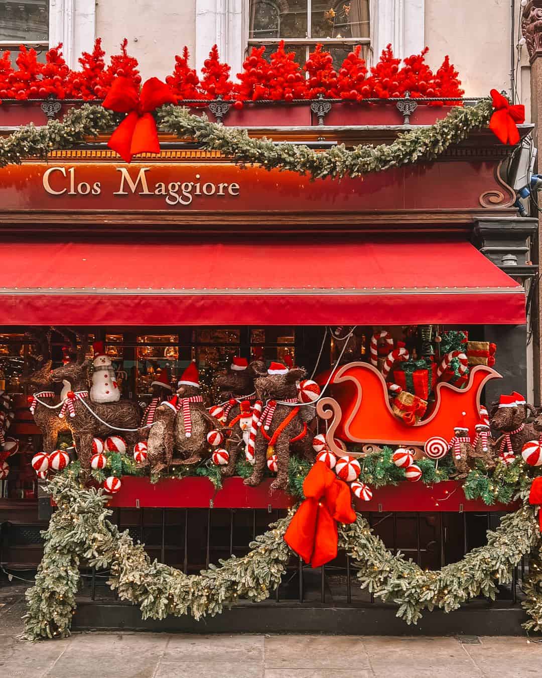 Clos Maggiore in London exterior at Christmas