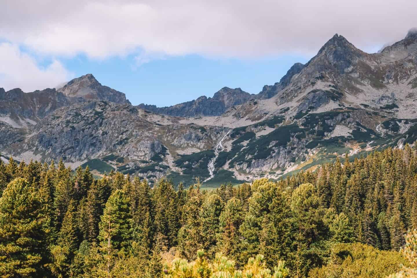 The mountains with a waterfall coming off them