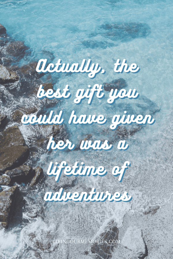 101 Most Inspiring Couple Travel Quotes for Instagram - Actually the best gift you could give her was a lifetime of adventures quote on a photo of the sea in Cinque Terre, Italy