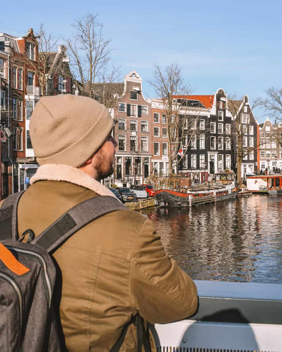 Chris looking out towards Amsterdam canal