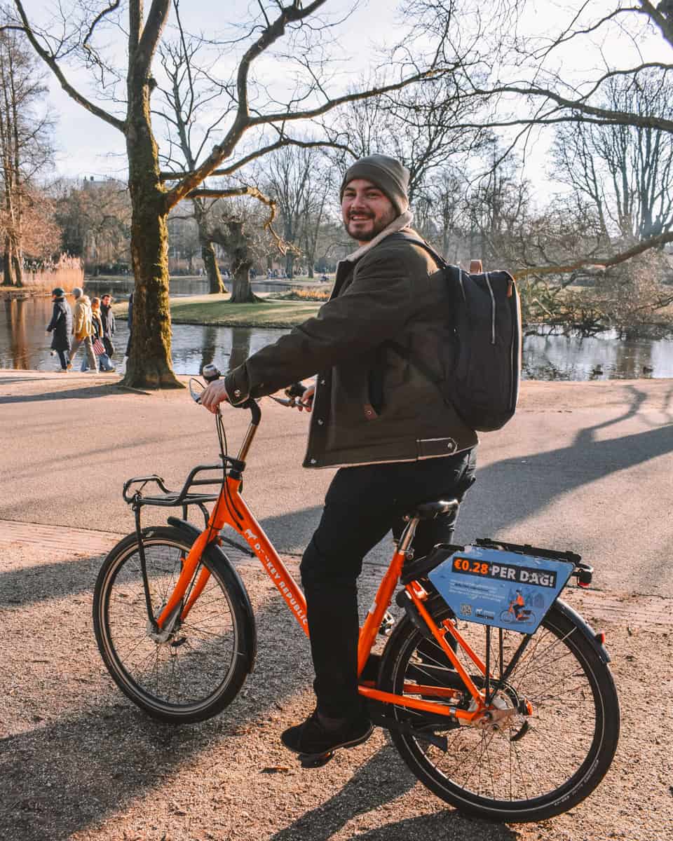 Chris on a Donkey Republic bike in Amsterdam